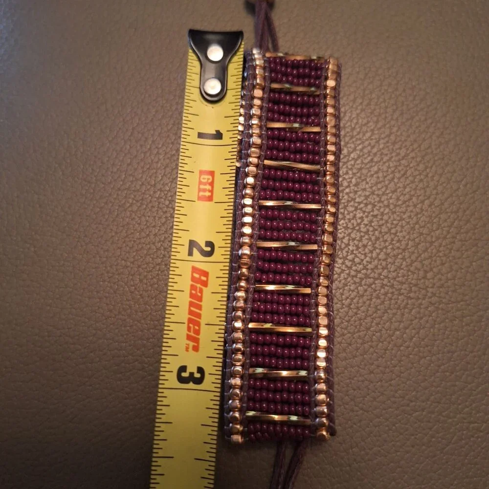 Handcrafted Brown Beaded Bracelet With Gold & Bronze Accents Adjustable Strap Ha